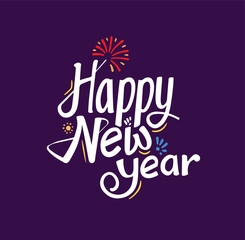 Happy new year hand-drawn creative typography vector