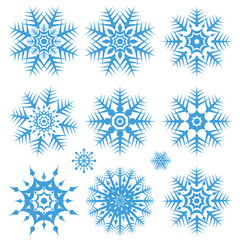 Vector collection christmas handwork blue vintage snowflakes isolated on transparent background