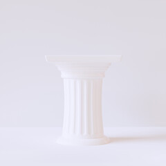 White antique column pedestal in white studio. 3d rendering object placement, product display mockup.