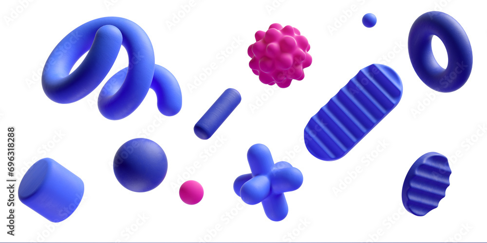 Fototapete 3d abstract geometric shapes set, 3d rendering design elements