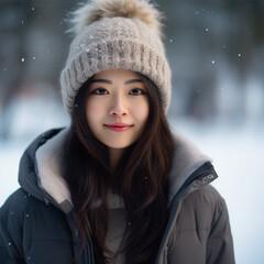 asian female in casual warm clothes, ai technology