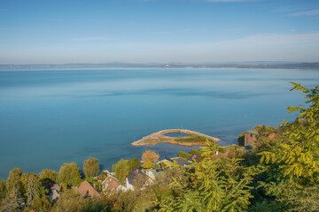 View of the Balaton lake from Balatonvilagos.Autumn season.