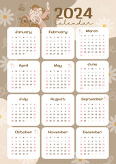 Calendar 2024 Calendar with holidays. Yearly calendar showing months and days for the year 2024. Calendars is printable friendly for any year, month and days.