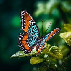 Beautiful butterfly on green leaves, ai technology