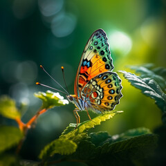 Beautiful butterfly on green leaves, ai technology