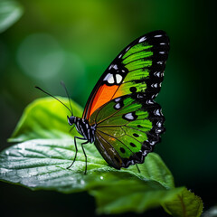 Fototapeta na wymiar Beautiful butterfly on green leaves, ai technology
