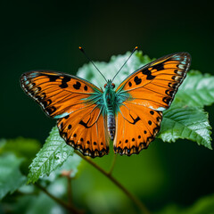 Beautiful butterfly on green leaves, ai technology