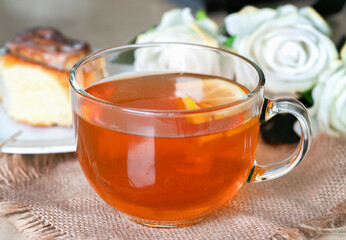 Cup of tea with lemon slices