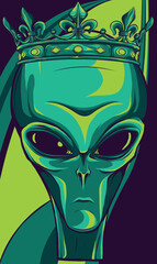 vector illustration king alien mascot on white background