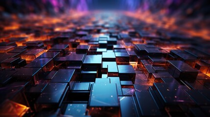 Obraz premium Sci-Fi Night Theme with Red and Blue Dark Grid Background