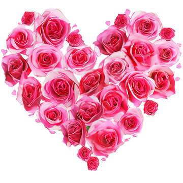 Beautiful roses in the shape of a heart, a gift for a loved one. On a transparent background