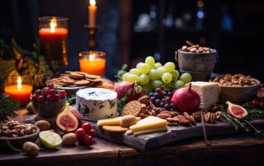 A festive Christmas grazing board filled with a curated selection of holiday-themed cheeses, crackers, and sweets