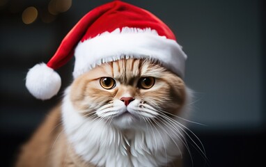 Obraz na płótnie Canvas Cat wearing a Santa hat against a simple background