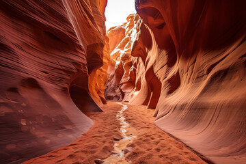 a narrow canyon with a stream running through it