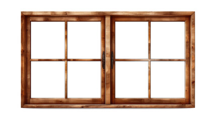 Brown wooden windows illustration Used to decorate the house and garden isolated on white transparent background, PNG File