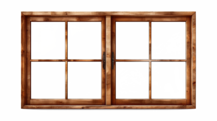 Brown wooden windows illustration Used to decorate the house and garden isolated on white transparent background, PNG File