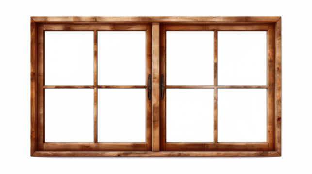 Brown wooden windows illustration Used to decorate the house and garden isolated on white transparent background, PNG File
