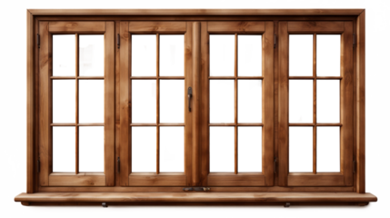 Brown wooden windows illustration Used to decorate the house and garden isolated on white transparent background, PNG File