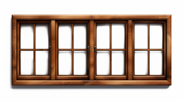 Brown wooden windows illustration Used to decorate the house and garden isolated on white transparent background, PNG File