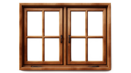 Brown wooden windows illustration Used to decorate the house and garden isolated on white transparent background, PNG File