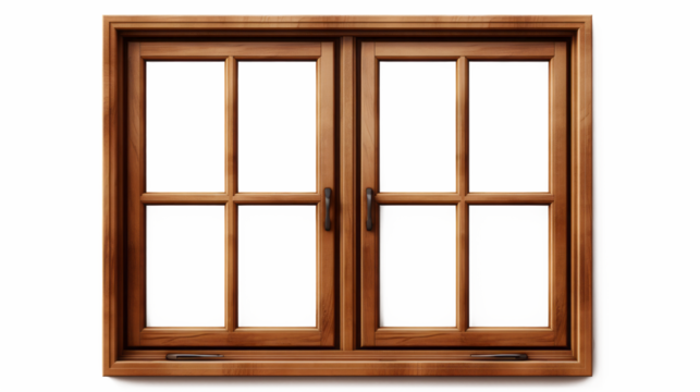 Brown wooden windows illustration Used to decorate the house and garden isolated on white transparent background, PNG File