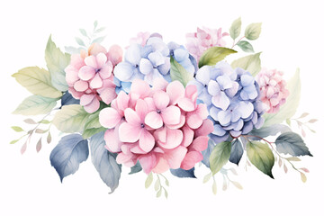 Watercolor Flowers Bouquets, illustration with green gold leaves centre on white background for wedding invitations, greetings, wallpapers, fashion, prints 
