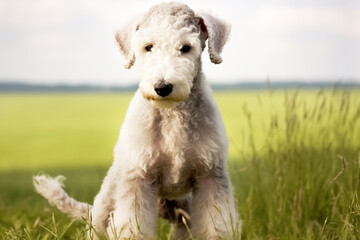 Fototapeta premium Purebred beautiful breed of dog Bedlington Terrier dog, nature background.