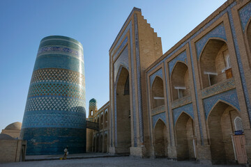 The Kalta Minor Minaret located in the old town of Khiva, Uzbekistan.