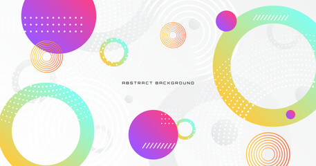White geometric abstract background overlap layer on bright space with colorful shape decoration. Modern graphic design element circles style concept for banner, flyer, card, cover, or brochure - obrazy, fototapety, plakaty