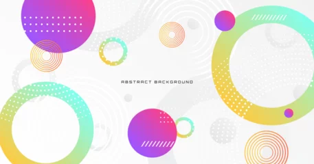 Tuinposter White geometric abstract background overlap layer on bright space with colorful shape decoration. Modern graphic design element circles style concept for banner, flyer, card, cover, or brochure © Arroyan Art