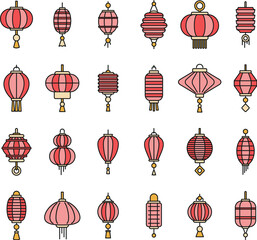 Fototapeta na wymiar Street chinese lantern icons set. Outline set of street chinese lantern vector icons thin line color flat on white