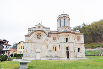 Obraz premium Ljubostinja Monastery, a Serbian Orthodox Church,historical and spiritual landmark amidst tranquil surroundings, embodying the rich cultural heritage of Serbia and Eastern Orthodox Christianity. embod