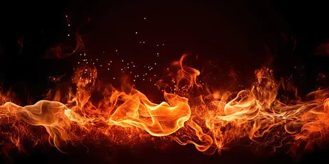 Foto op Plexiglas Dance of flames takes center stage showcasing primal beauty and untamed energy of fire. Vibrant hues of orange and red create visual flames leap and intertwine casting warm and enchanting glow © Wuttichai