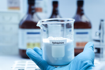 Hydroquinone in chemical container , chemical in the laboratory and industry