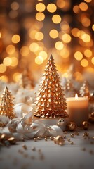 a gold christmas tree and candle
