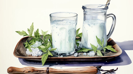 Watercolor illustration of a milk on a white background. Farm life.