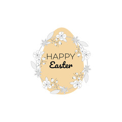 Happy Easter background with bunny, hearts, eggs and flowers white background. Easter design with bunny ears for poster, banner cards. Vector illustration