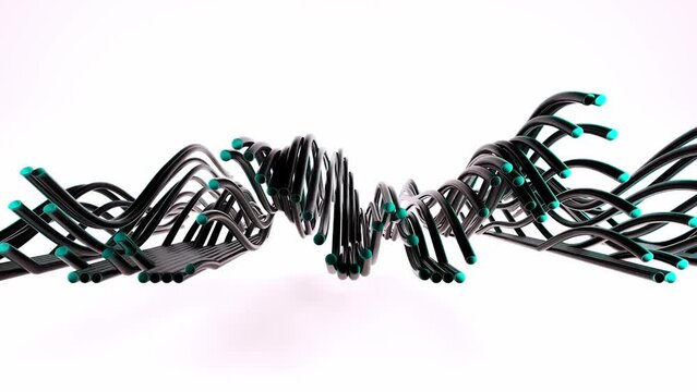long plastic tubes, wires bent moving in waves floating in space, abstract background, conceptual modern design art