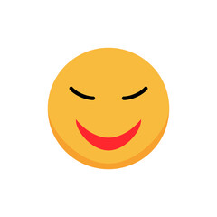 The smiley face closes its eyes and smiles. Cartoon emoji. Flat vector illustration.