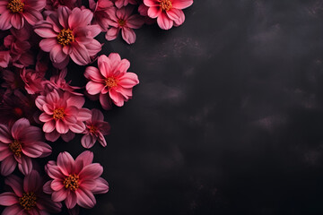 Floral background. Spring pink flowers isolated on black