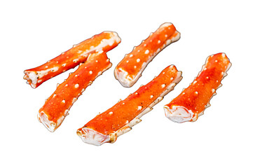 Crab legs Phalanx on a marble board with thyme.  Transparent background. Isolated.