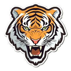 Sticker of a fierce head tiger, Avantgarde art style, Die-cut sticker. transparent background.
