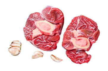 Raw meat osso buco veal shank steak , making italian ossobuco.  Transparent background. Isolated.