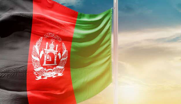 Waving flag of Afghanistan in beautiful sky. Flag for independence day - Image