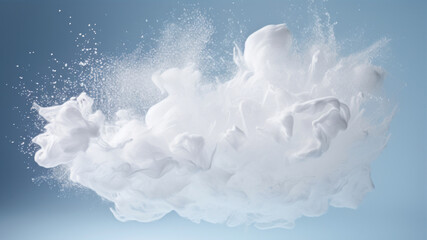 Clouds of white paint against blue vignette background - obrazy, fototapety, plakaty