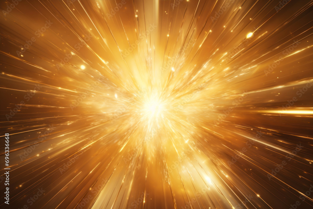Poster abstract golden background with rays and bokeh. 3d rendering