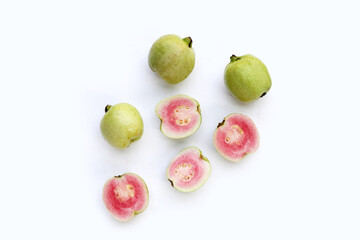 Fresh pink guava on white background.