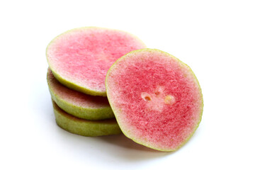 Fresh pink guava on white background.