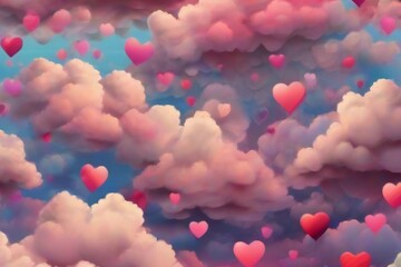 heart shaped balloons in sky heaven, light, romantic, holiday, illustration, 