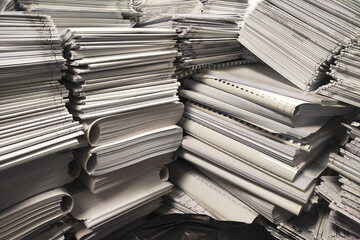 Stack of documents. Pile of waste documents earmarked for Recycling. - obrazy, fototapety, plakaty